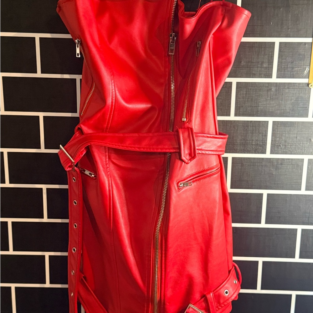 AKIRA Strapless Red Dress with Zipper Accents